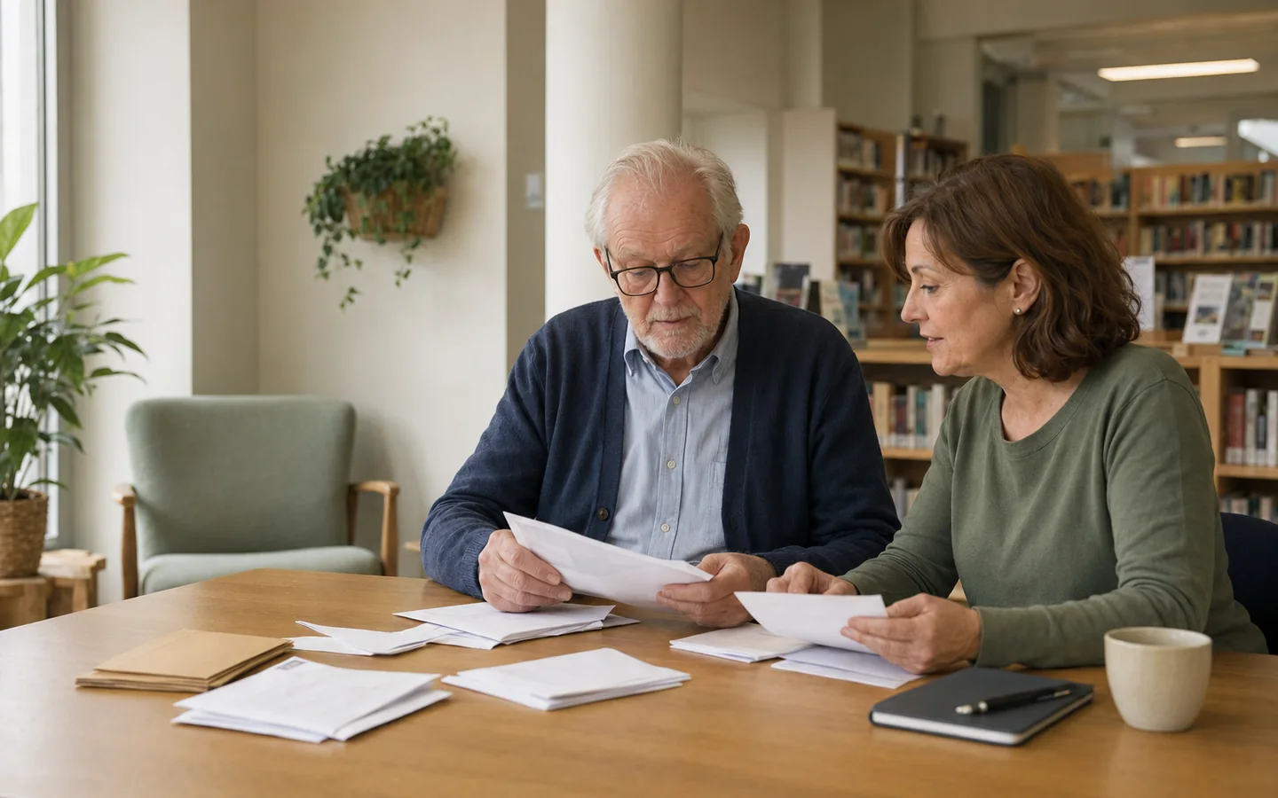 Des seniors consultent calmement des informations générales